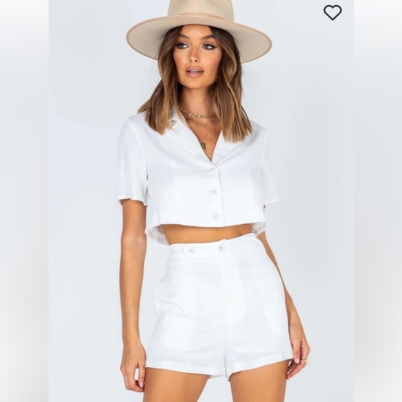 NWOT Princess Polly ADDISON SET White Two Piece Button Down Top and Shorts Sz 12 - Picture 1 of 16